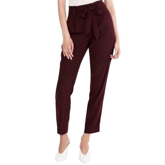 Express Nwot Maroon High Rise Ankle Paper Bag pants 18S petite - Picture 1 of 7